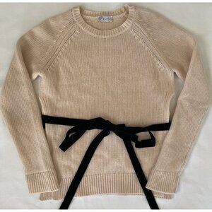 RED VALENTINO Sweater Sz XS Velvet Waist Tie Side Slit Sweater Pale Peach Wool